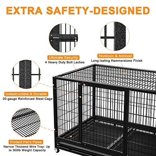 Heavy Duty Dog Crate Cage Kennel with Removable Wire Trays and Wheels L73253