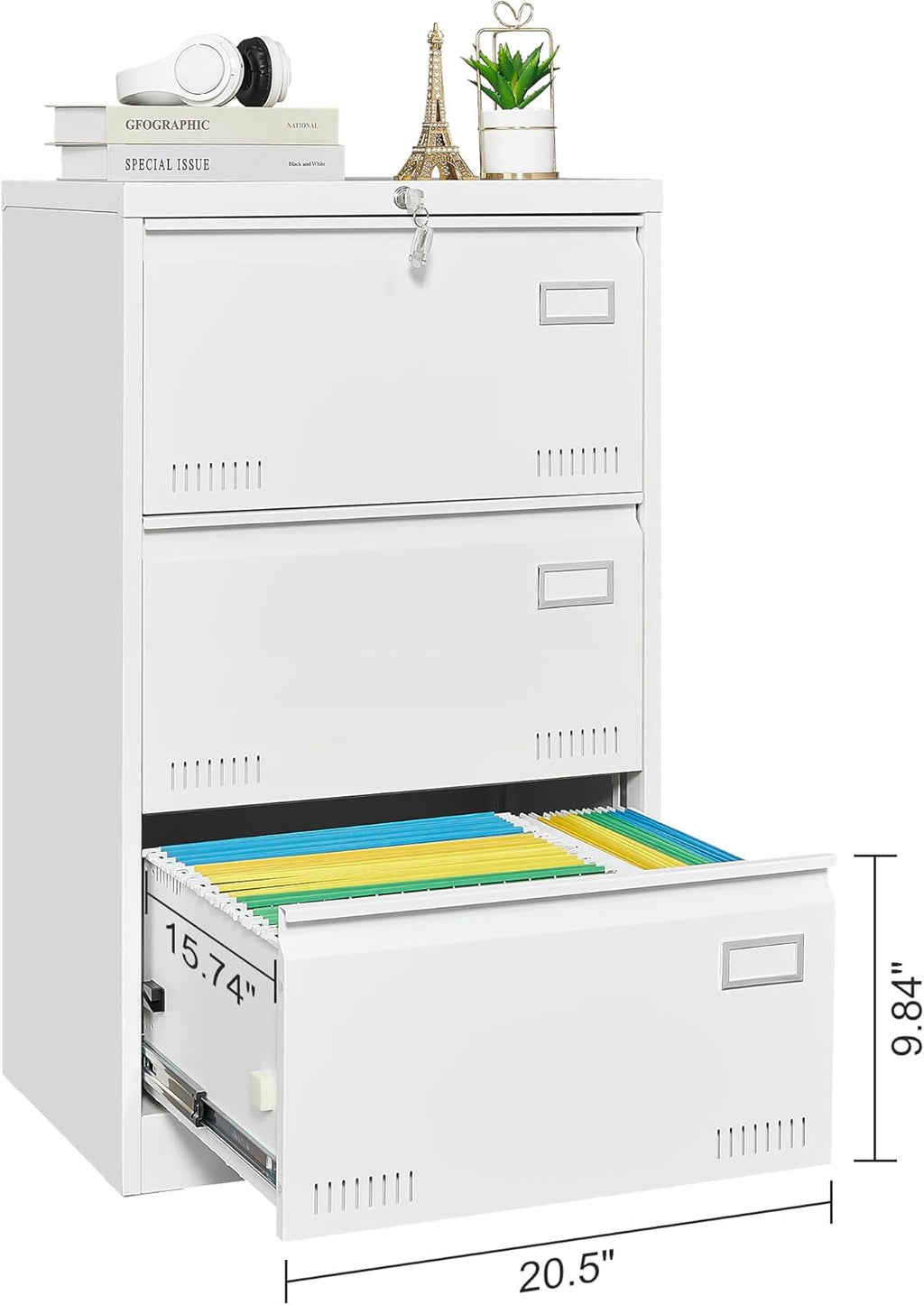 White 3-Drawer Metal Lateral File Cabinet Y932