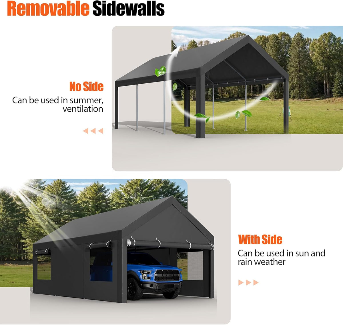 10x18.5 ft Heavy Duty Car Canopy with Roll-up Windows Z693