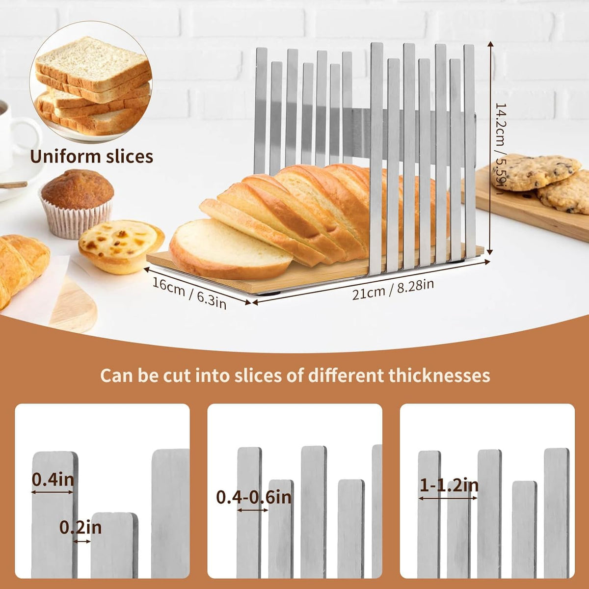 Stainless Steel Bread Slicer with Bamboo Cutting Board Y76729