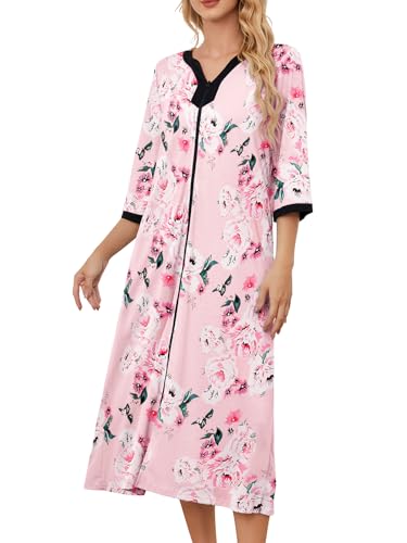 Moo Moo Nightgown House Dress Zip up Robes Long Lounge Dress House Coat O459