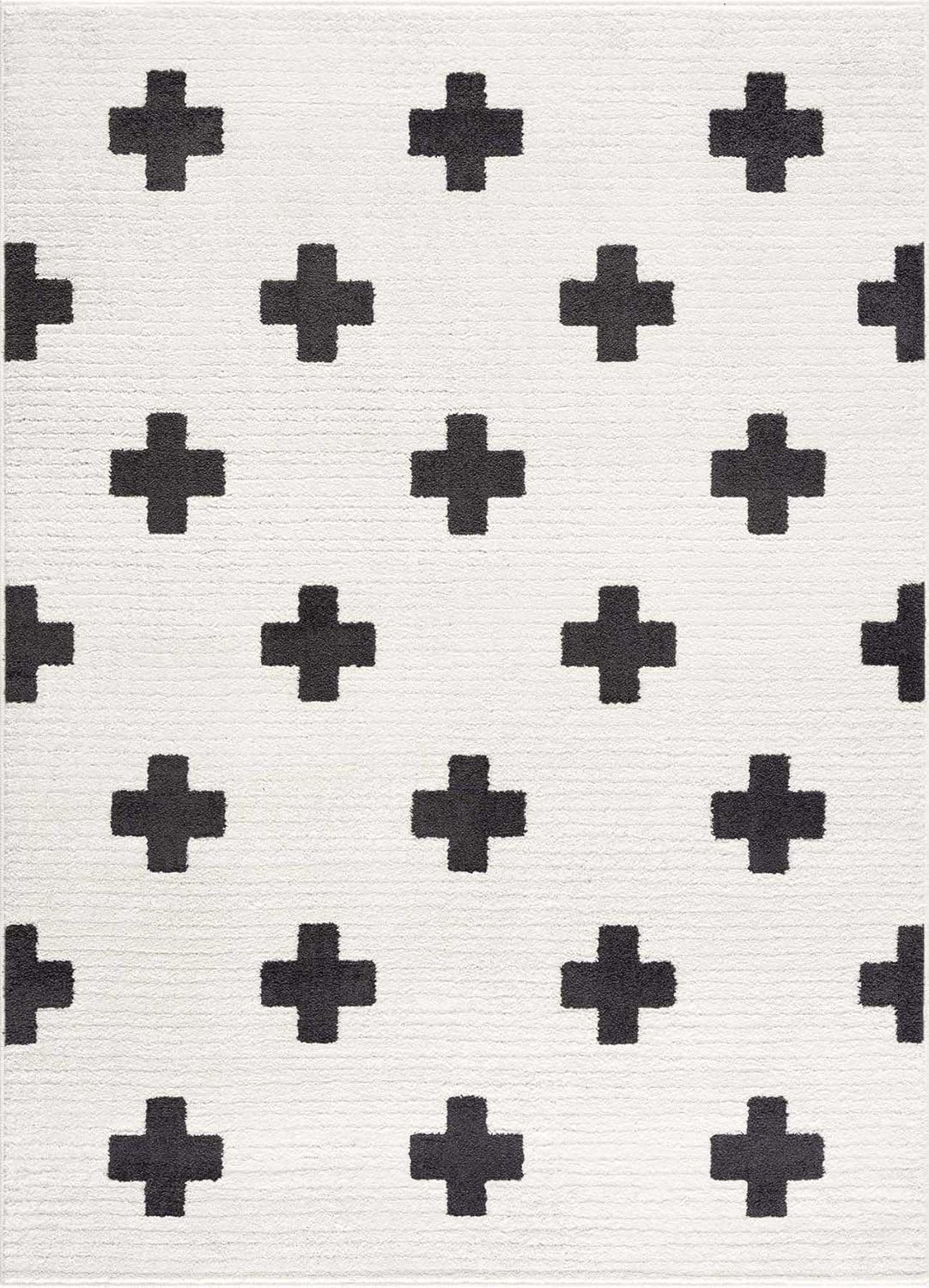 Black White 7'10" x 10'3" High Pile Area Rug J38144