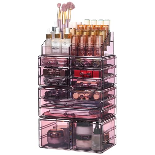 Clear Acrylic Makeup Organizer with 11 Drawers, Set of 4 C403