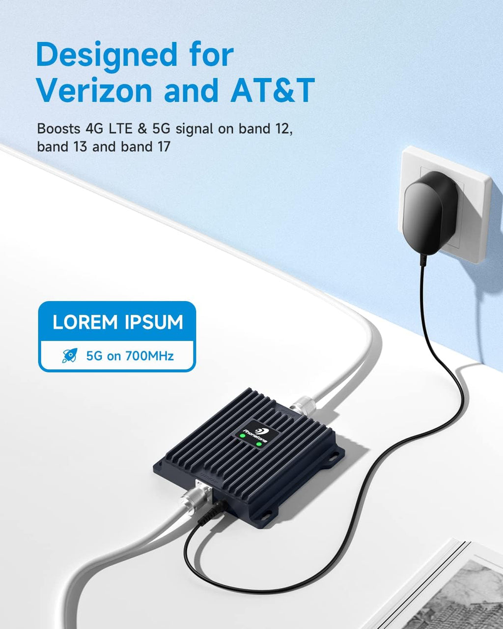 Cell Phone Signal Booster 4G LTE 5G 65dB Dual Band Cellular Repeater T168