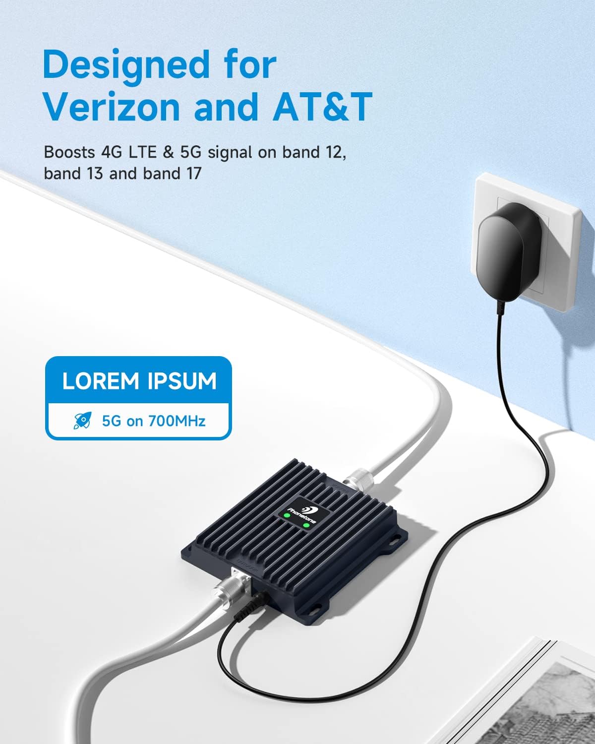 Cell Phone Signal Booster 4G LTE 5G 65dB Dual Band Cellular Repeater T168