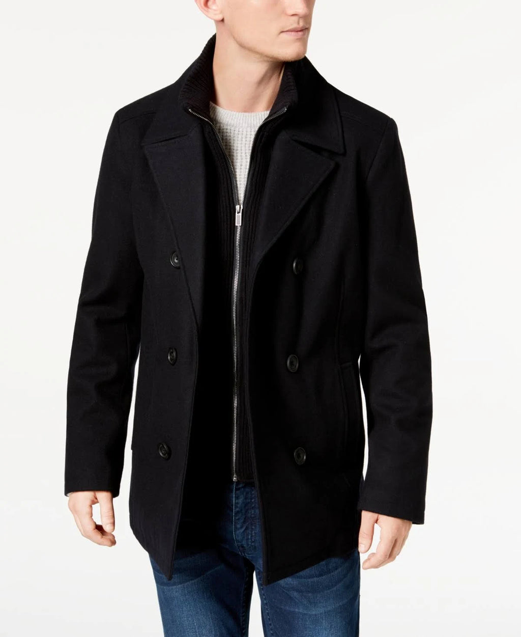 Blue Double Breasted Wool Blend Peacoat I3906