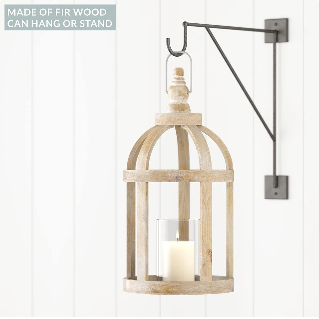 Decorative Wooden Lantern Candle Holders Set of 2 T786