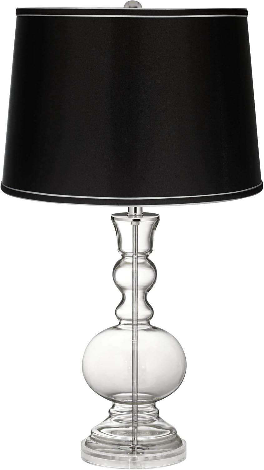 Clear Glass Table Lamp with Blue Satin Drum Shade V88931
