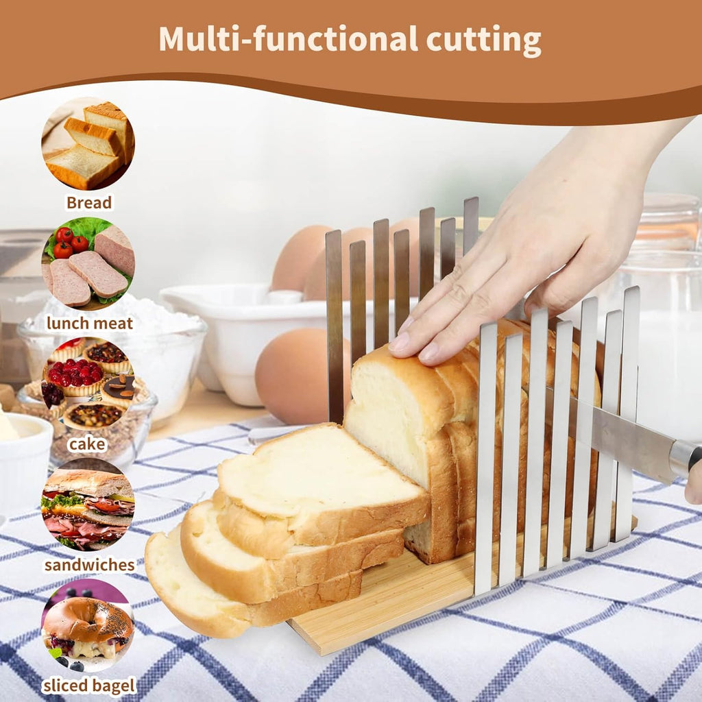 Stainless Steel Bread Slicer with Bamboo Cutting Board Y76729