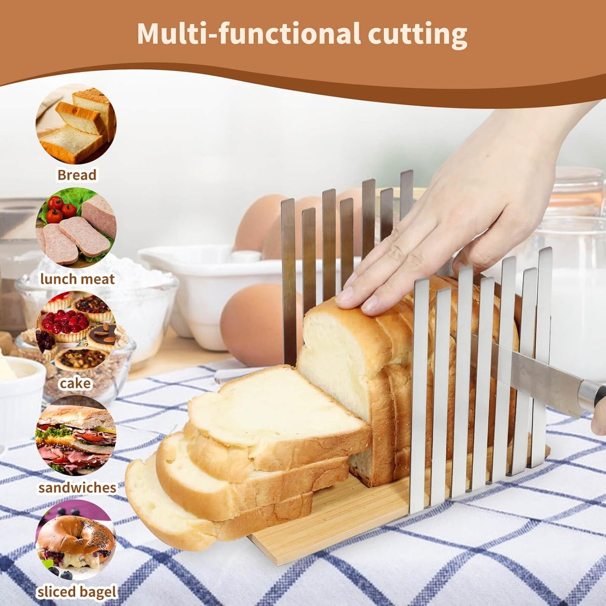 Stainless Steel Bread Slicer with Bamboo Cutting Board Y76729