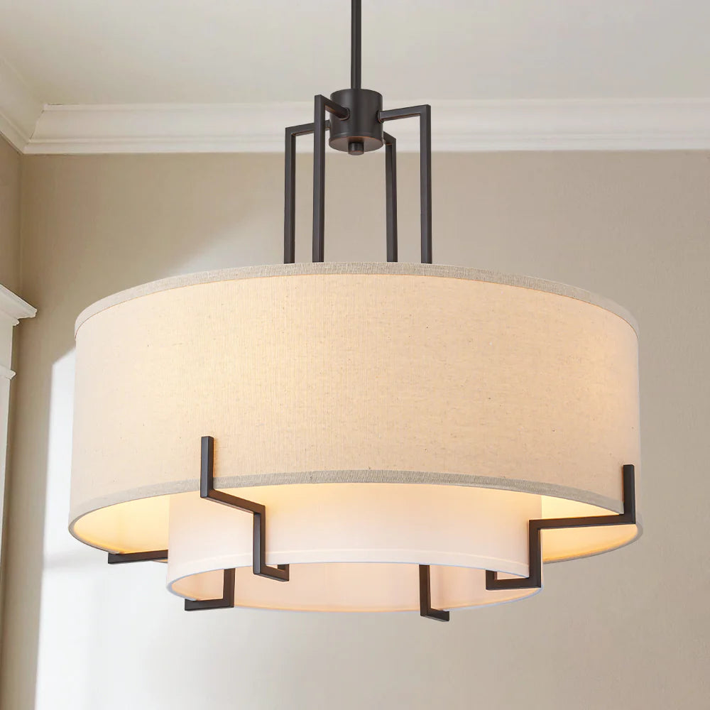 4-Light Dimmable Fabric Drum Shaded Chandelier B156359