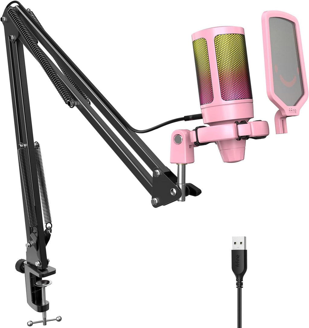 USB Gaming Microphone Kit with Mute Button, Volume Gain, RGB, Arm Stand A292358