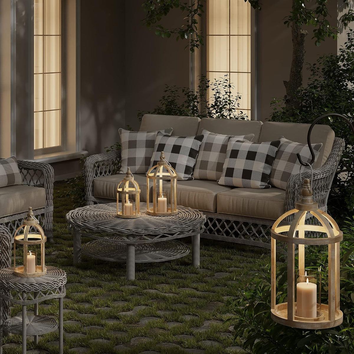 Decorative Wooden Lantern Candle Holders Set of 2 T786