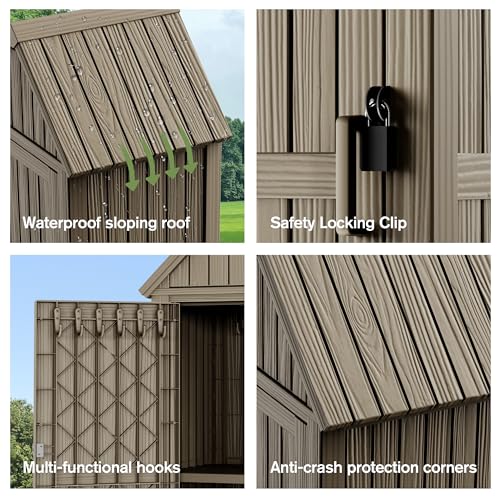 Outdoor Storage Shed Waterproof Resin Heavy-Duty Cabinet Light Brown S646687
