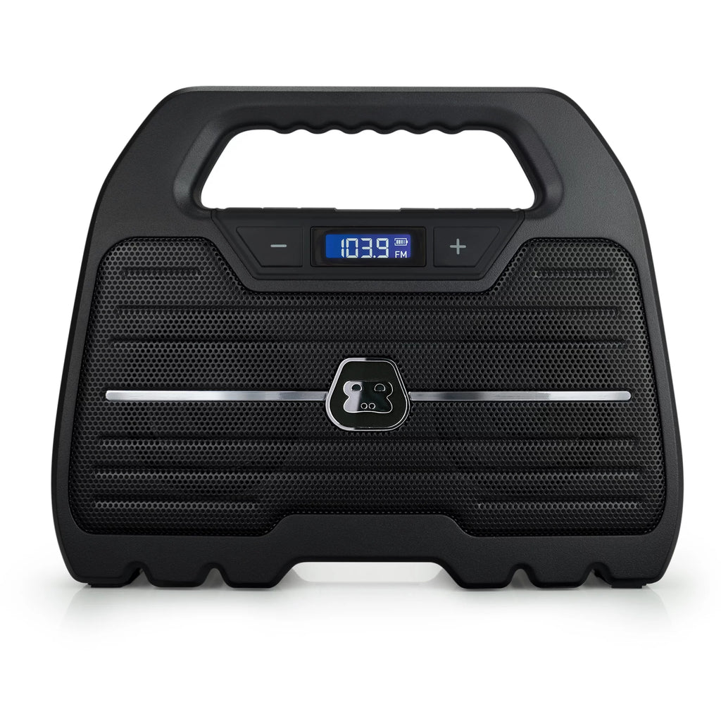 Rugged Water Resistant Portable Bluetooth Wireless Boombox Speaker with FM Radio Rechargeable Battery and USB Phone Charger U3144
