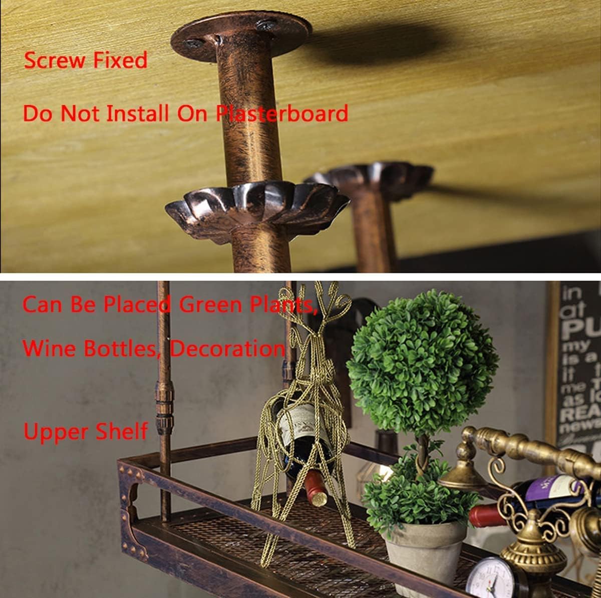 Coppery Bronze Metal Wall-Mounted Wine Glass Rack, 60x35cm U118