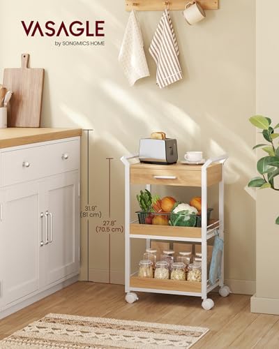 4-Tier Rolling Utility Cart with Table Top, Handles, Lockable Casters, Top Drawer, Mesh Shelves, Rustic Brown and Ink Black G685513