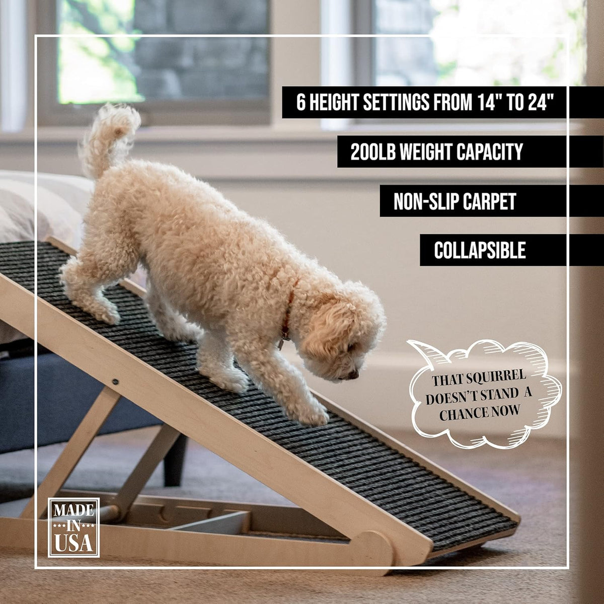 Adjustable Dog Ramp with Paw Traction Mat, 40" Long, 14” to 24”, Rated for 200LBS T311