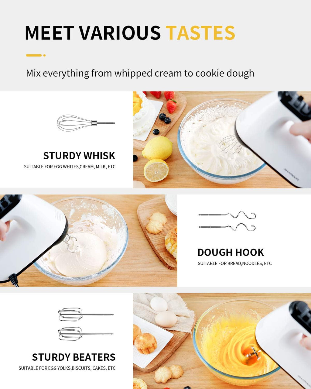 White 6 Speed Handheld Mixer with 5 Stainless Steel Accessories R5317