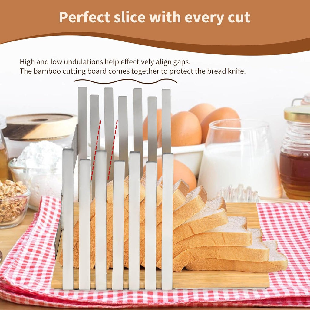 Stainless Steel Bread Slicer with Bamboo Cutting Board Y76729