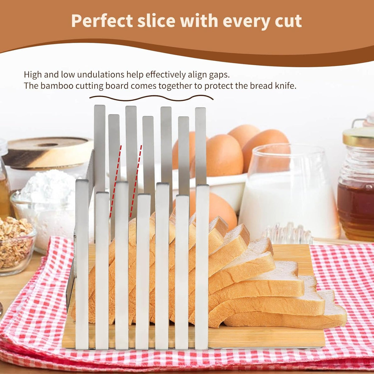 Stainless Steel Bread Slicer with Bamboo Cutting Board Y76729