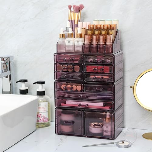Clear Acrylic Makeup Organizer with 11 Drawers, Set of 4 C403