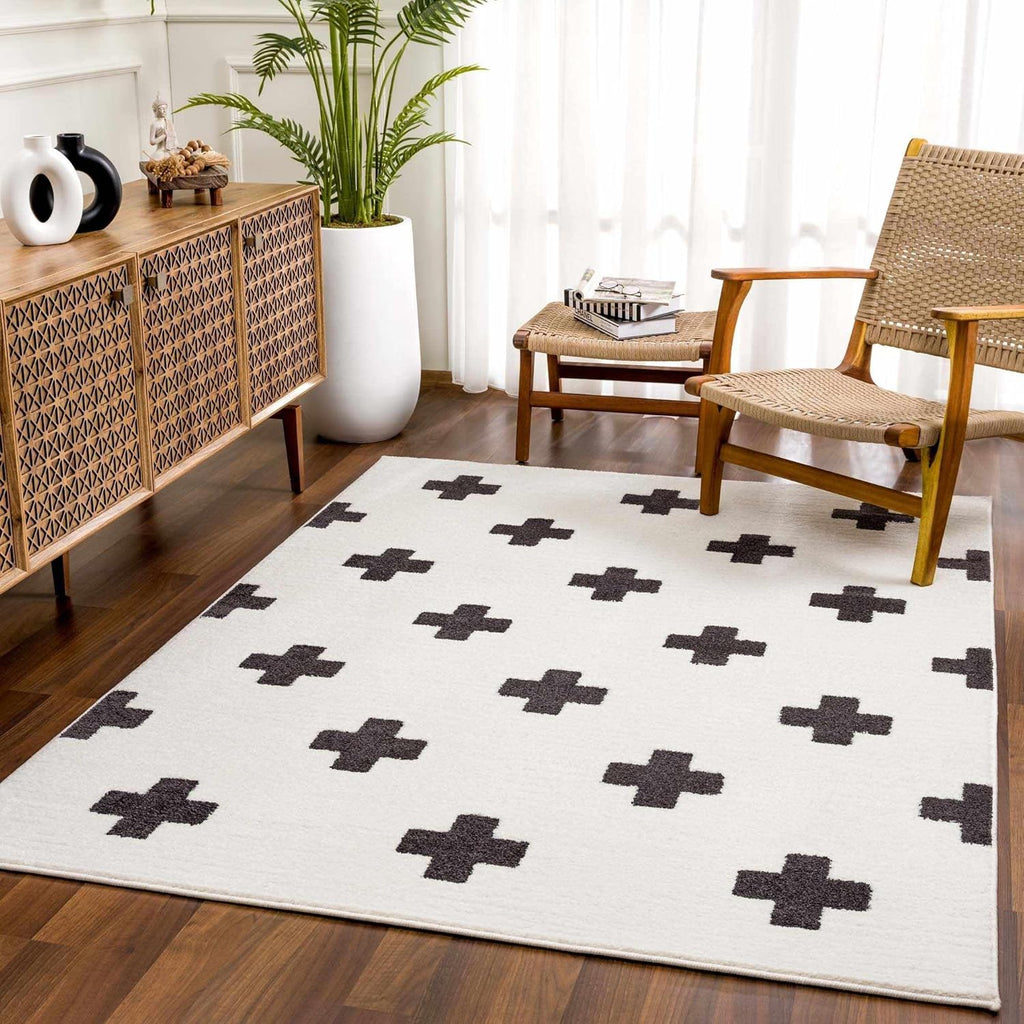 Black White 7'10" x 10'3" High Pile Area Rug J38144