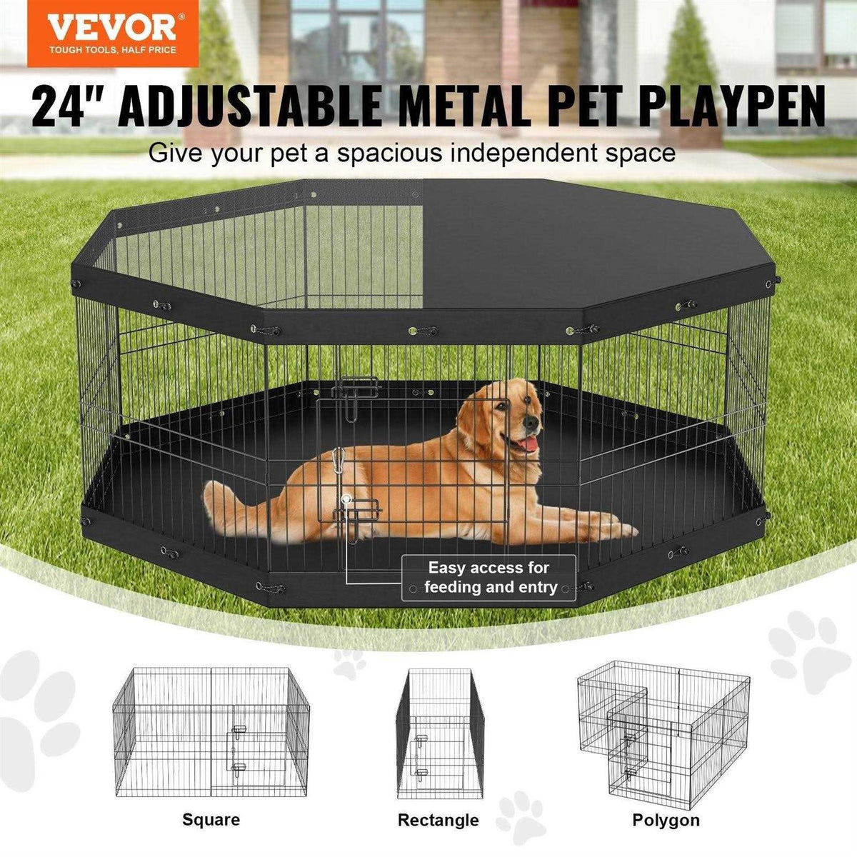 8 Panels Foldable Metal Dog Exercise Pen with Top Cover and Bottom Pad R36156