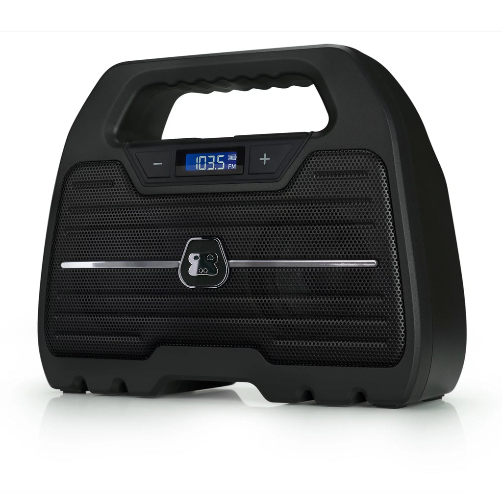 Rugged Water Resistant Portable Bluetooth Wireless Boombox Speaker with FM Radio Rechargeable Battery and USB Phone Charger U3144