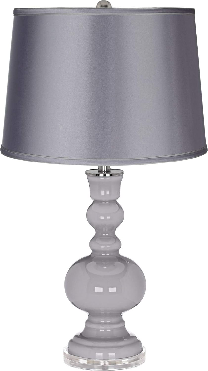 Clear Glass Table Lamp with Blue Satin Drum Shade V88931