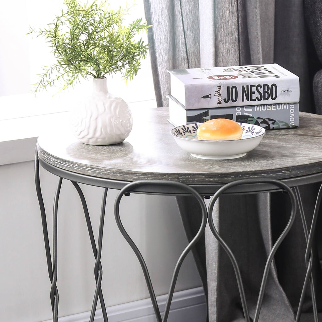 Rustic Grey Metal Round End Table C4233