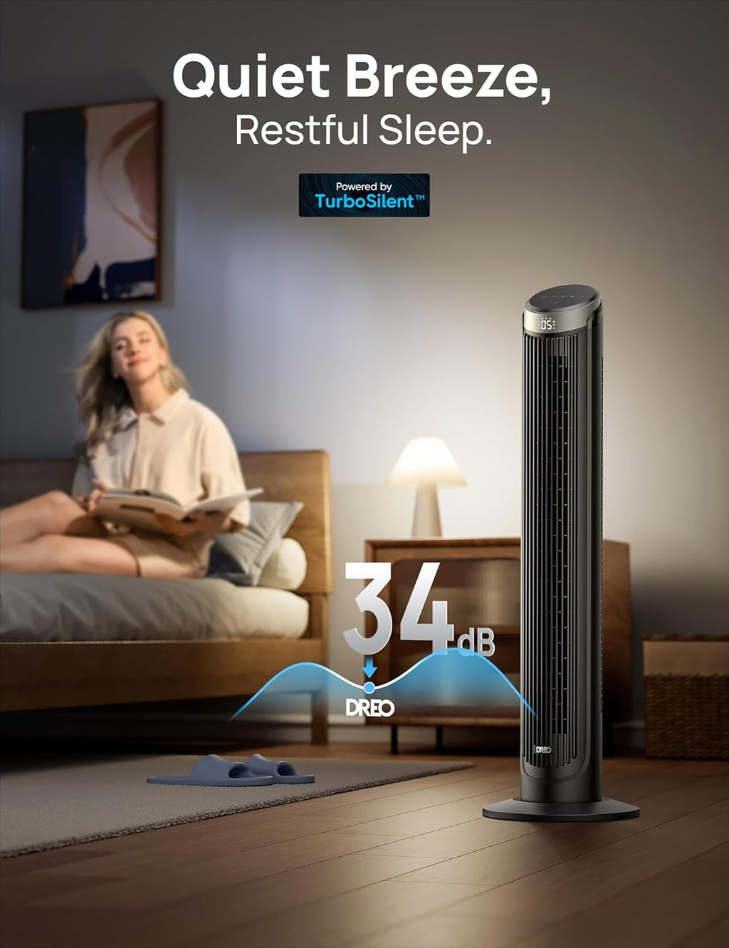 90° Oscillating Quiet Bladeless Tower Fan and 13" Table Fan Bundle with Remote R198