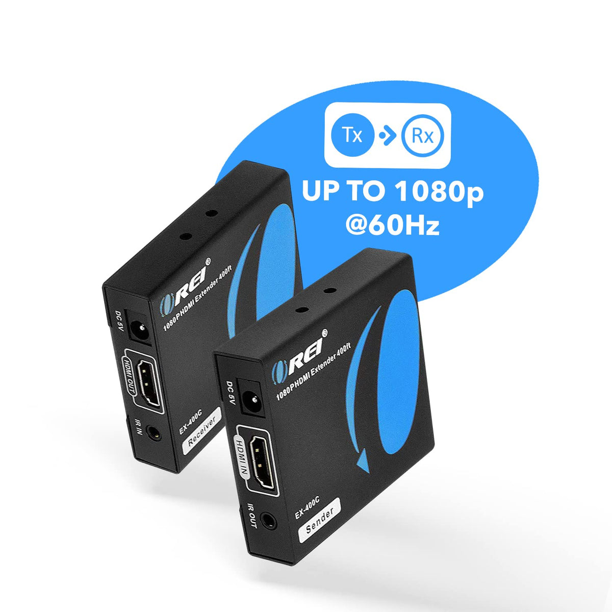 HDMI Extender Over LAN Single CAT5e/CAT6A/CAT7 Cable Uncompressed 1080p 60Hz Up to 400 Ft Transmitter and Receiver R60750
