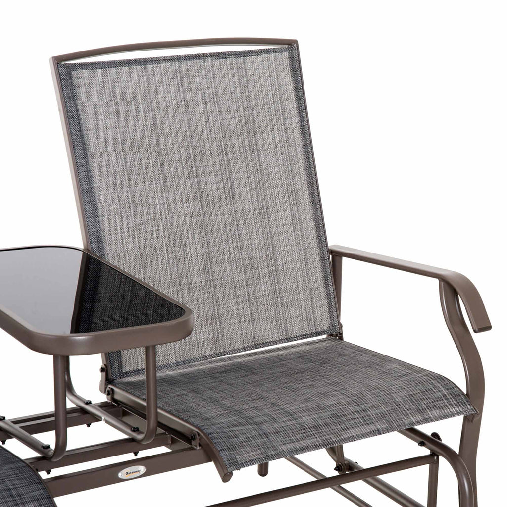 Gray Metal Frame Outdoor Glider Bench with Center Table Q66712