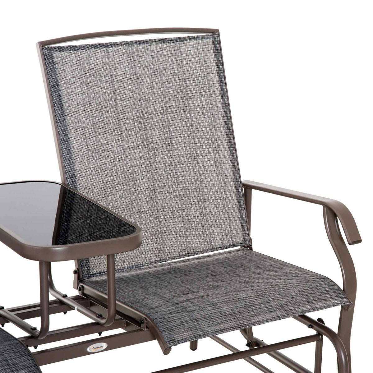 Gray Metal Frame Outdoor Glider Bench with Center Table Q66712