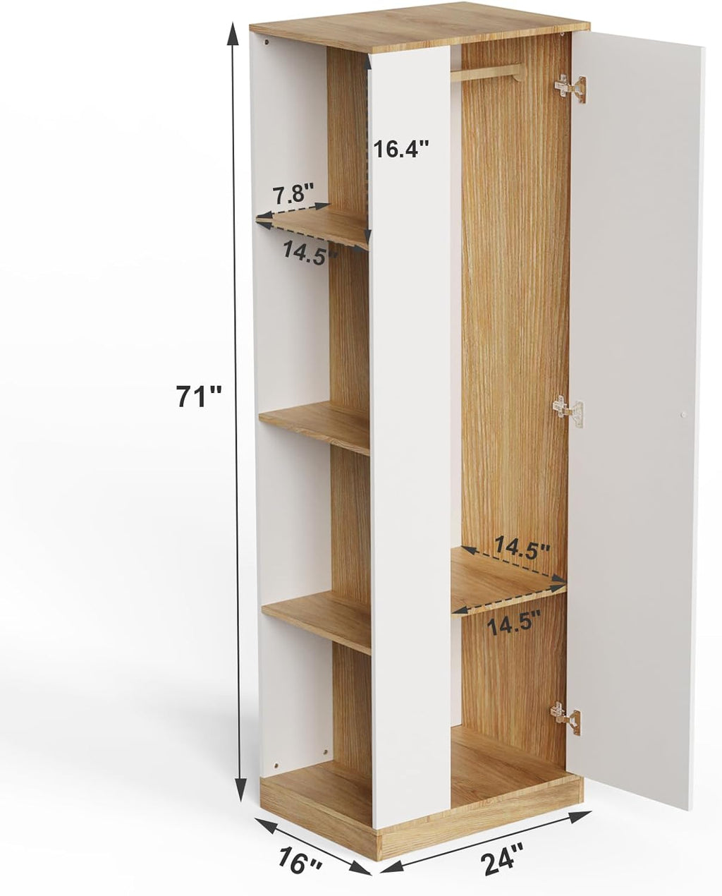 White Wardrobe Closet with Hanging Rail, 16" D x 24" W x 71" H Y190941