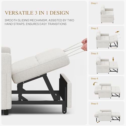 Grey 3-in-1 Convertible Sofa Bed with Pull-Out Bed O26565