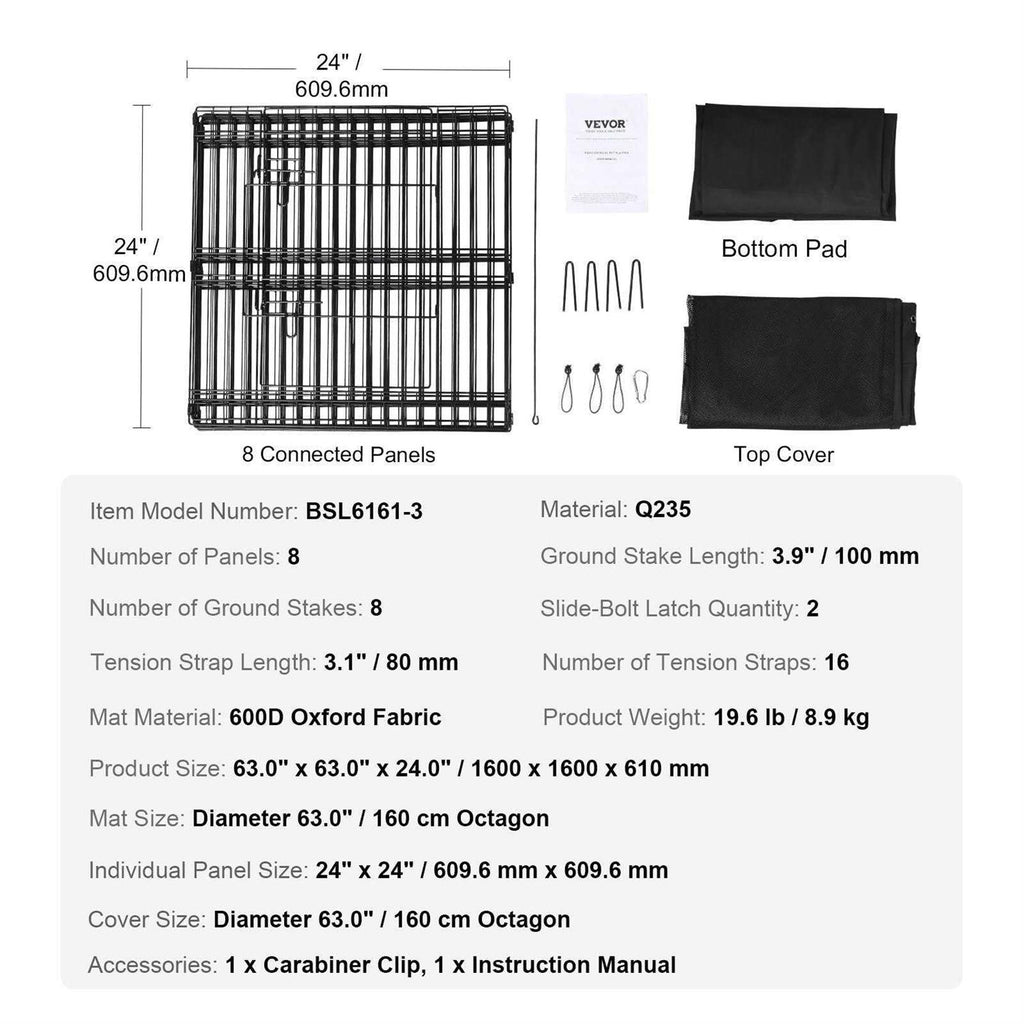 8 Panels Foldable Metal Dog Exercise Pen with Top Cover and Bottom Pad R36156