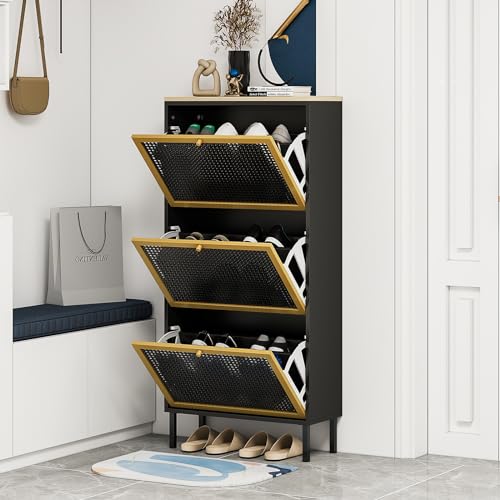 Natural Rattan Shoe Cabinet with 3 Flip Drawers P461