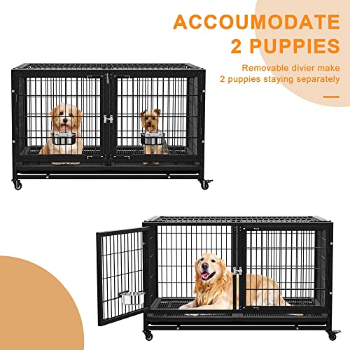 Heavy Duty Dog Crate Cage Kennel with Removable Wire Trays and Wheels L73253