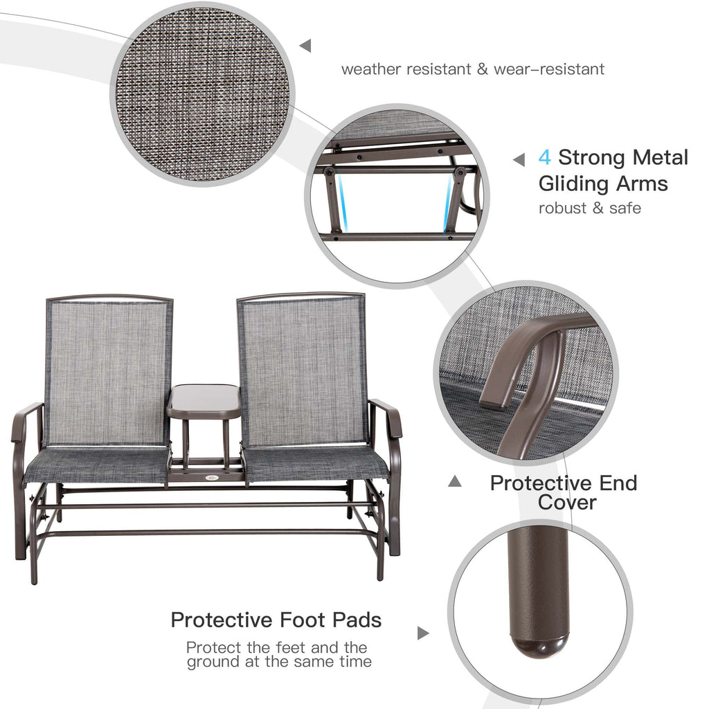 Gray Metal Frame Outdoor Glider Bench with Center Table Q66712