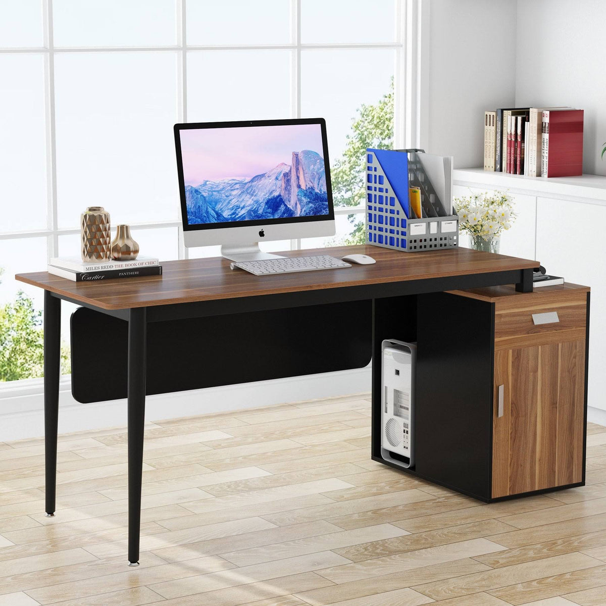 55 inch Computer Desk with Drawers and Storage Cabinet M6220