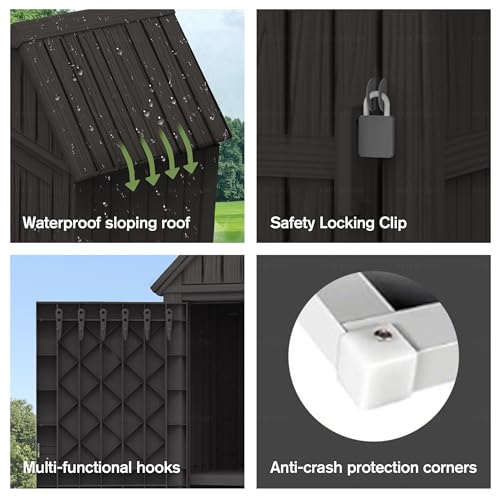 Outdoor Storage Shed Waterproof Resin Heavy-Duty Cabinet Light Brown S646687