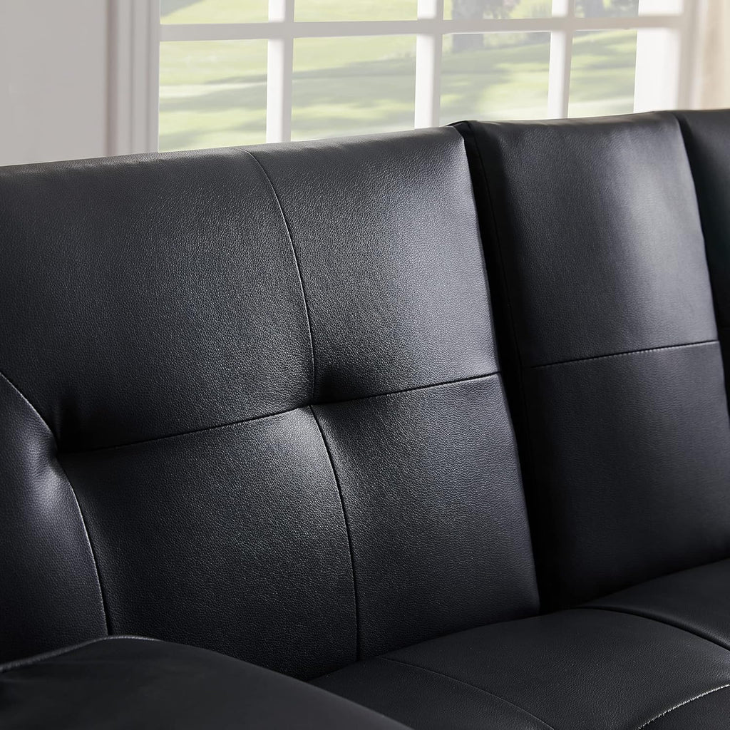 Black Faux Leather Loveseat Sofa Bed with Cup Holders O5302