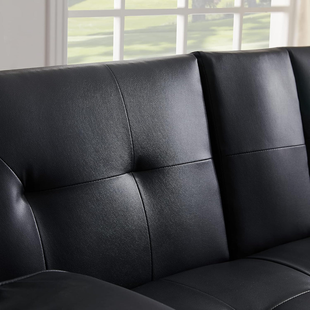Black Faux Leather Loveseat Sofa Bed with Cup Holders O5302