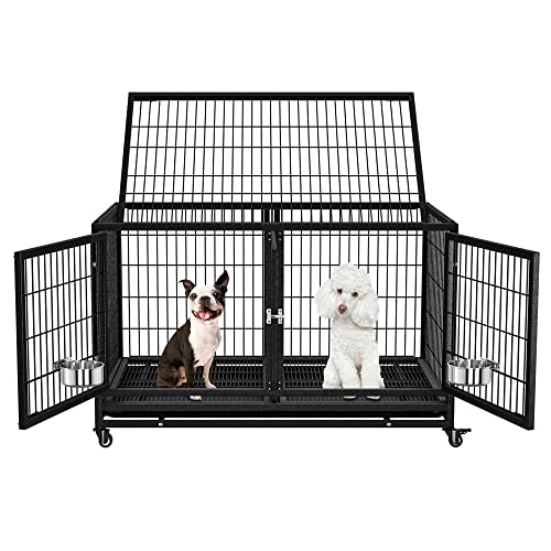 Heavy Duty Dog Crate Cage Kennel with Removable Wire Trays and Wheels L73253