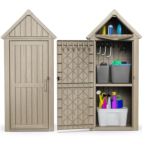 Outdoor Storage Shed Waterproof Resin Heavy-Duty Cabinet Light Brown S646687