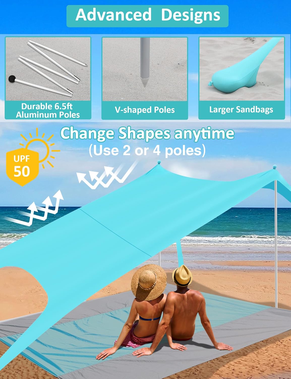 10'x10' 6 Person UPF 50+ Pop Up Beach Tent I40243