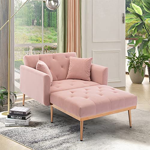 Beige Velvet Chaise Lounge Chair with Adjustable Backrest R43144