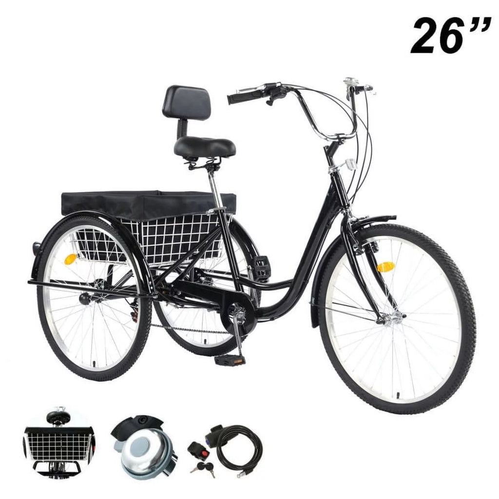 26 Inch 7-Speed 3-Wheel Bike (Black) M145